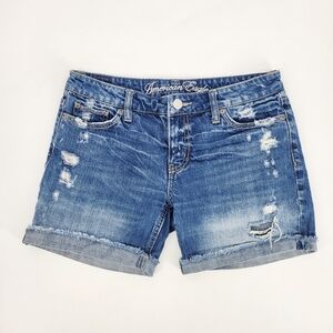 American Eagle Mid Rise Distressed Denim Shorts Blue Jean Size 4